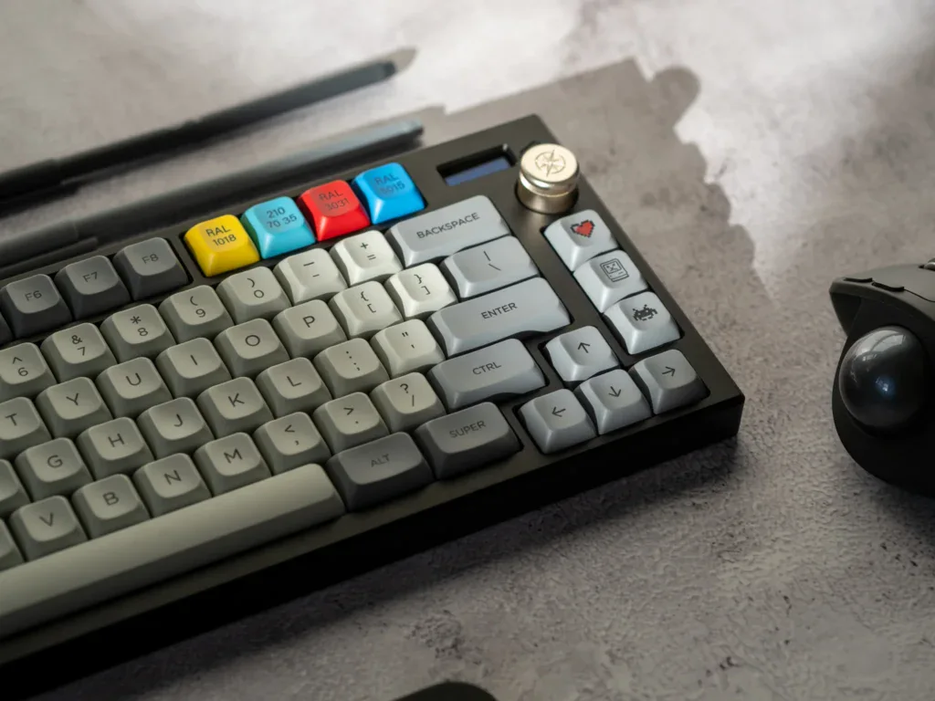 Büro Keyboard mit bunten Keycaps, mechanisch, Retro-Design, Gaming, Tastatur für Computer, Keycaps Deutschland, dekorative Tastatur, RGB-Optik, Tastaturzubehör.